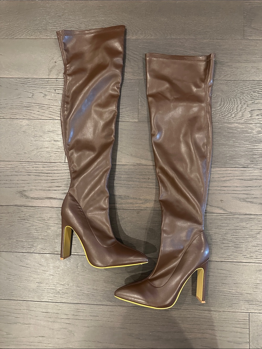 Over-the-Knee Pointed Toe High Heel Boots — Brown